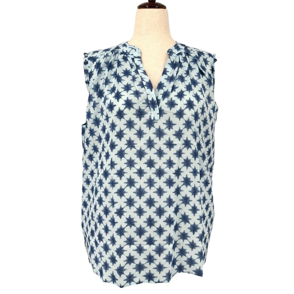 Lane Bryant Sleeveless Peasant Top Blue Star V-Neck Cotton Gauze Size 18/20 NWT